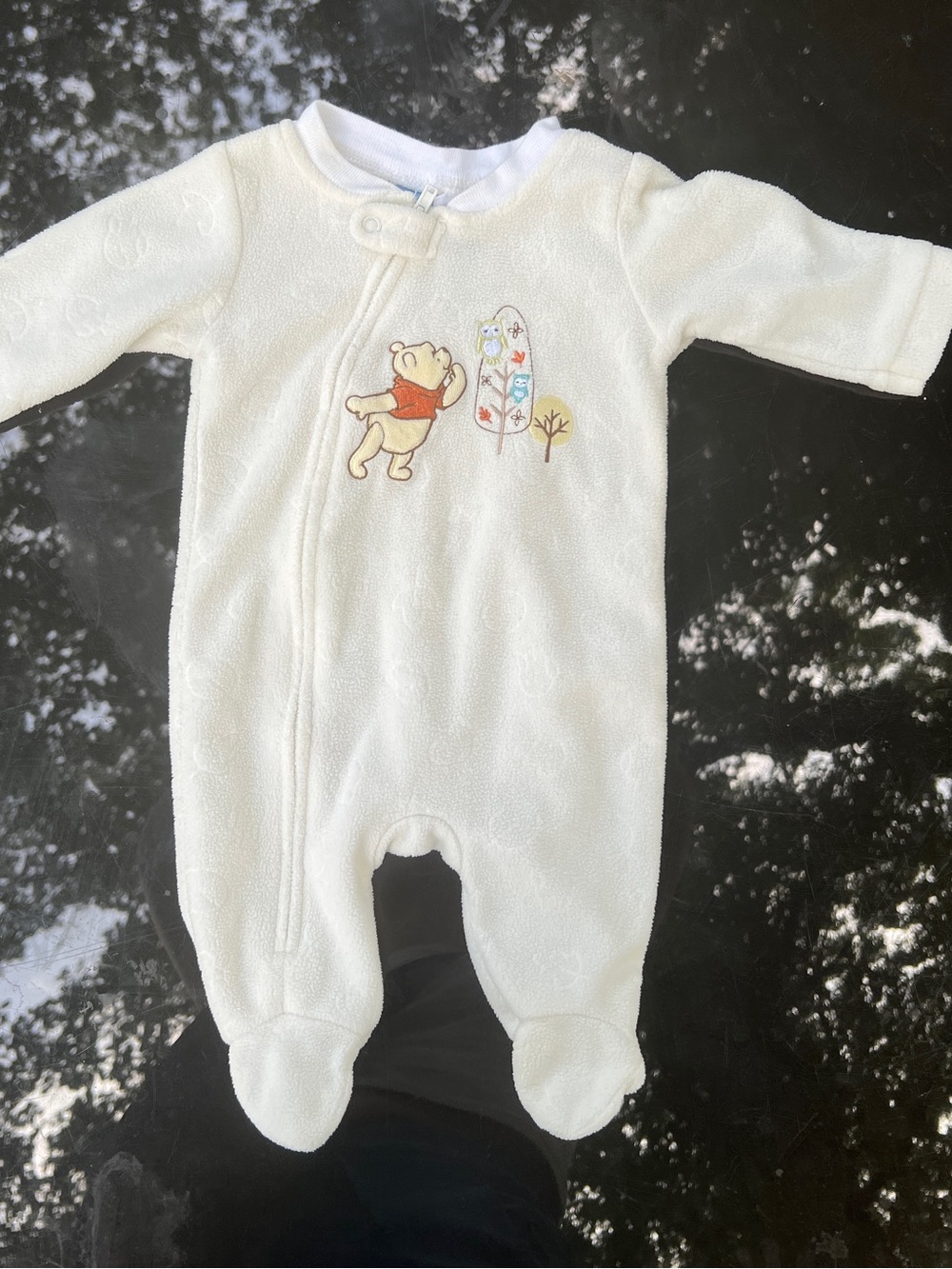 Disney Baby Winnie the Pooh White Fleece Footed Zip Coverall Embroidered 0-3M